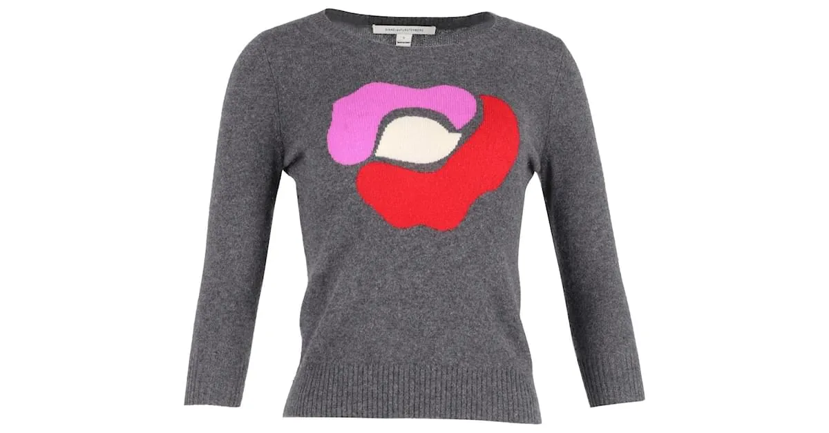 Diane Von Furstenberg Suéter con intarsia floral en cachemir gris Castaño 