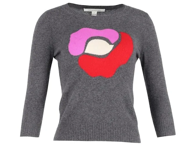 Diane Von Furstenberg Suéter con intarsia floral en cachemir gris Castaño 