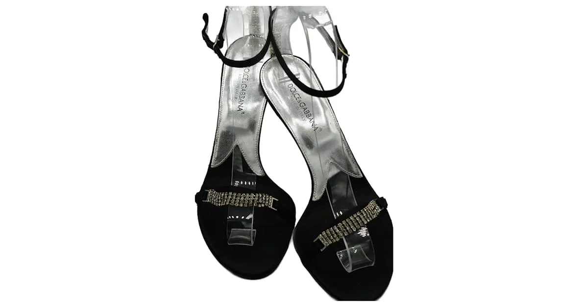 Dolce & Gabbana Tacones Negros de Raso con Pedrería 
