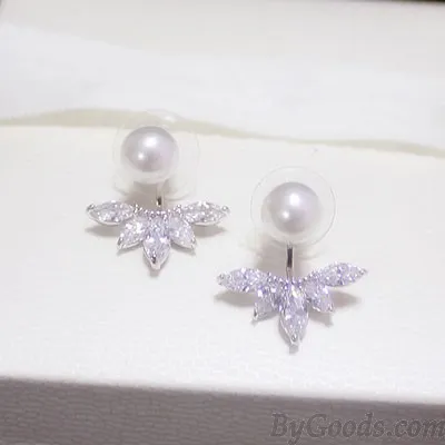 Dual Ladies Luxury Winky Zircon Petal Pearl Noble Female Earrings 