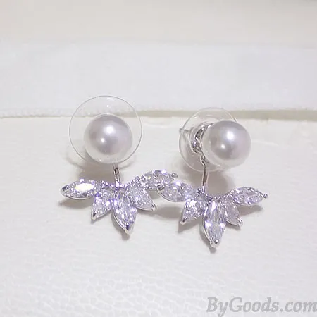 Dual Ladies Luxury Winky Zircon Petal Pearl Noble Female Earrings 