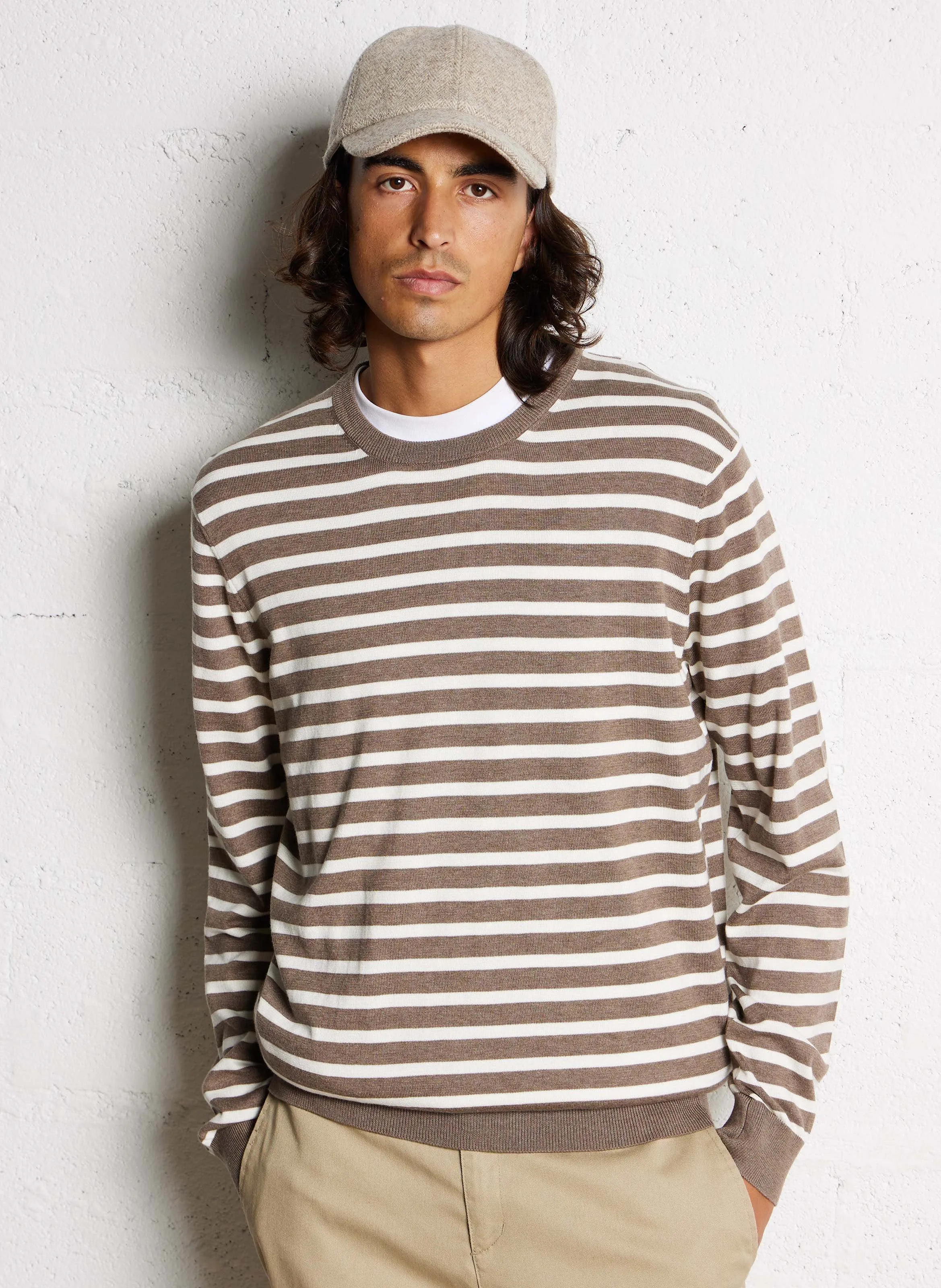 FACONNABLE Jersey de cuello redondo a rayas de algodón y seda mezclados. en multicolor