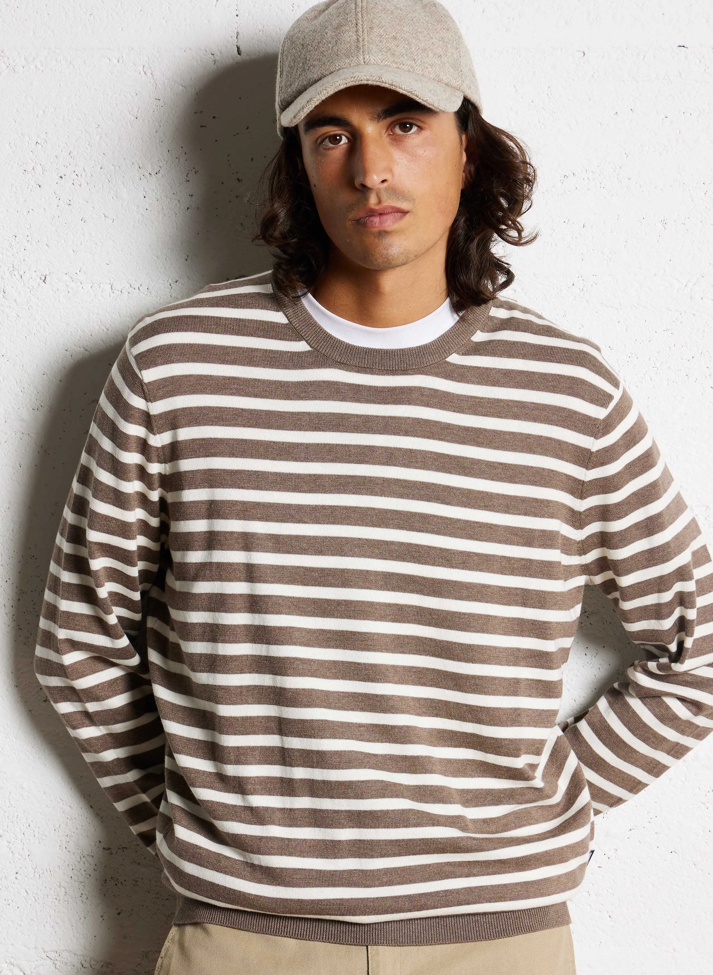 FACONNABLE Jersey de cuello redondo a rayas de algodón y seda mezclados. en multicolor