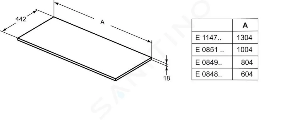 IDEAL STANDARD CONNECT AIR  PLACA SUPERIOR 604 X 18 X 442 MM, MARRóN OSCURO MATE LACADO E0848VY