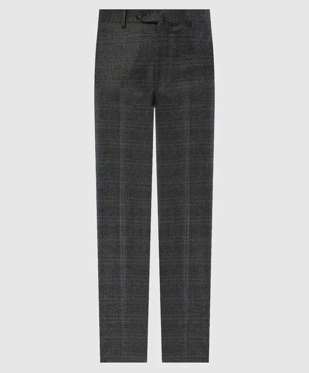 ISAIA Gray checkered wool and cashmere pants