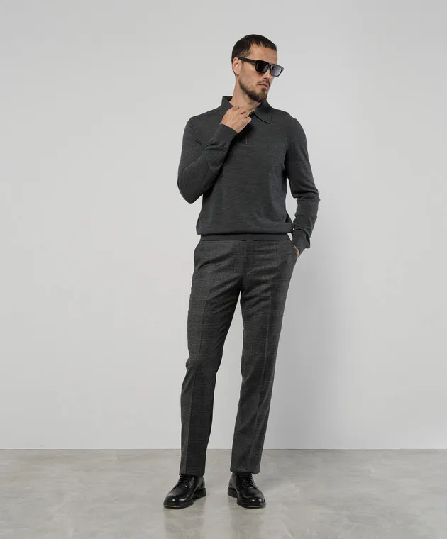 ISAIA Gray checkered wool and cashmere pants