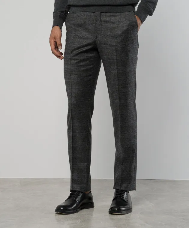ISAIA Gray checkered wool and cashmere pants