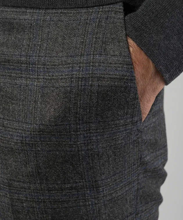 ISAIA Gray checkered wool and cashmere pants