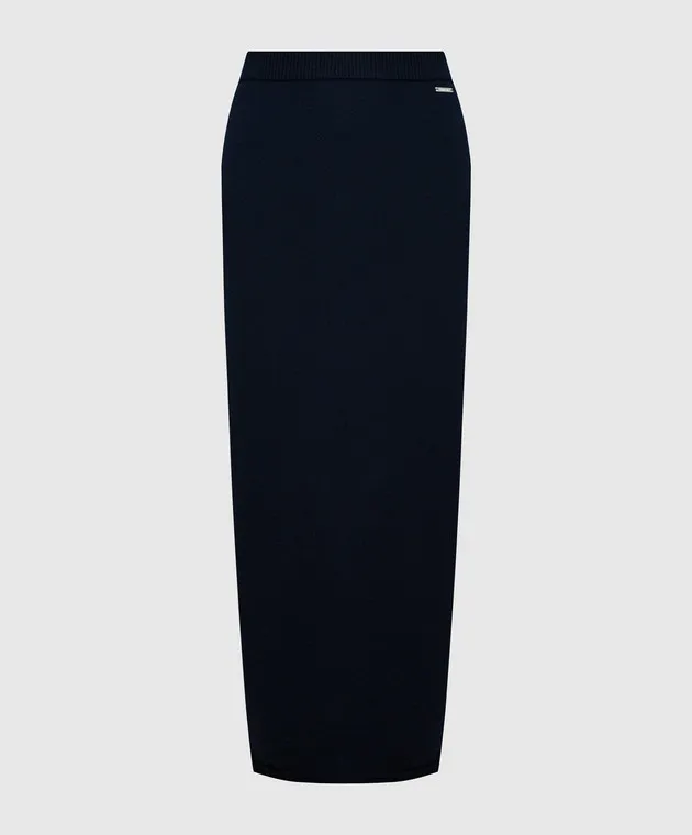 Kiton Blue cashmere skirt with logo