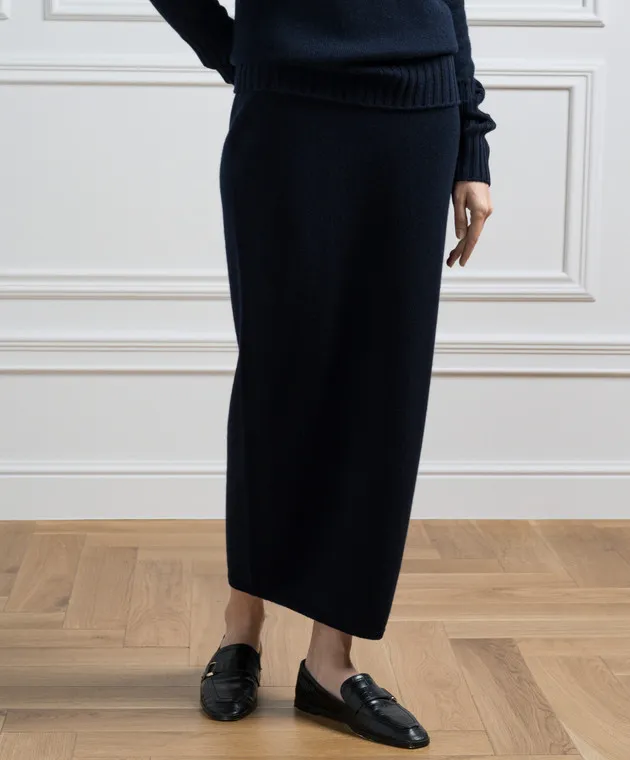 Kiton Blue cashmere skirt with logo