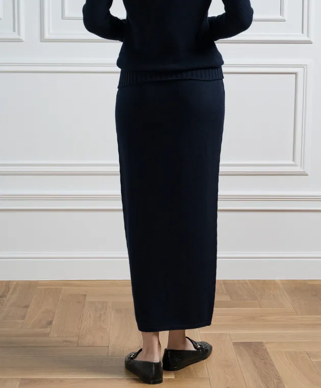 Kiton Blue cashmere skirt with logo