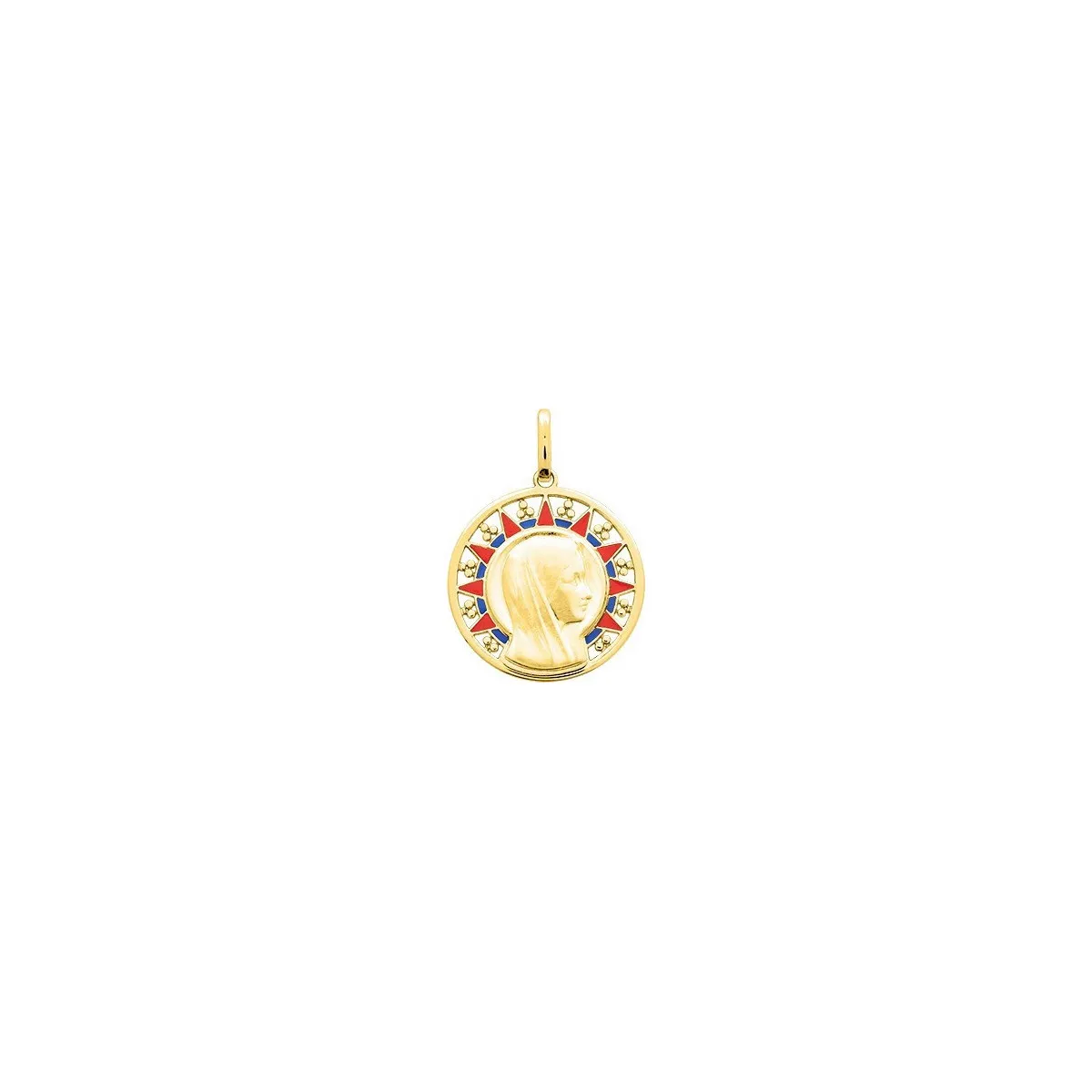 MEDALLA VIRGEN NIñA ESMALTE 18MM ORO 18K  JOYAS DE IRENE