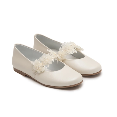 Mercedita comunion niña beige flores encaje