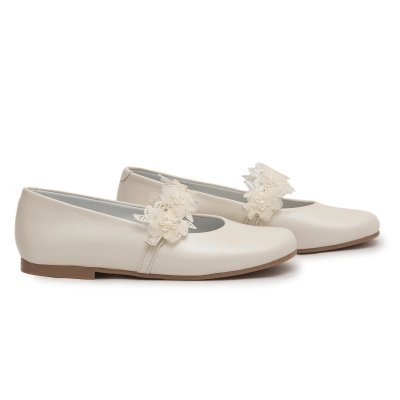 Mercedita comunion niña beige flores encaje
