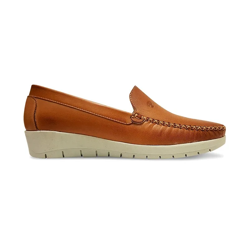 Mocasines Mujer Piel Blanda Cuña 1709CA Cuero, de Casual