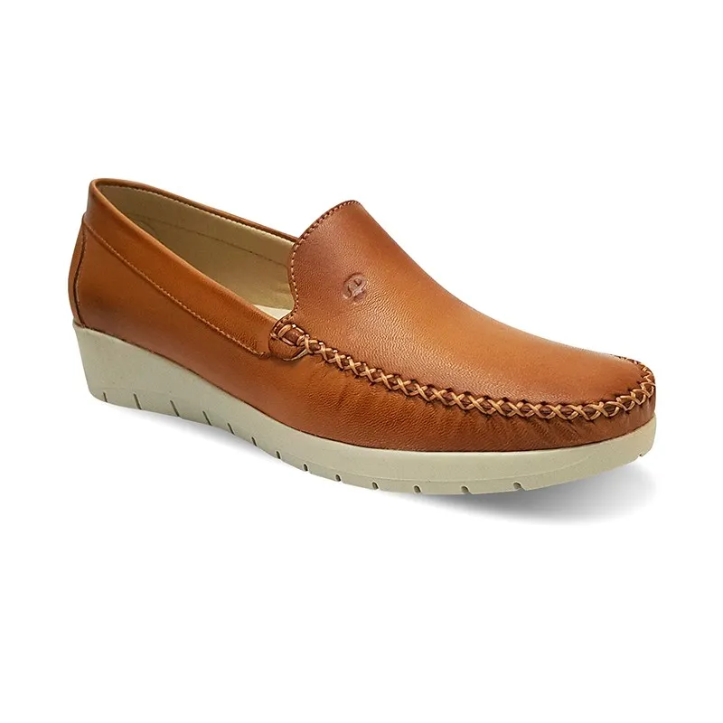 Mocasines Mujer Piel Blanda Cuña 1709CA Cuero, de Casual