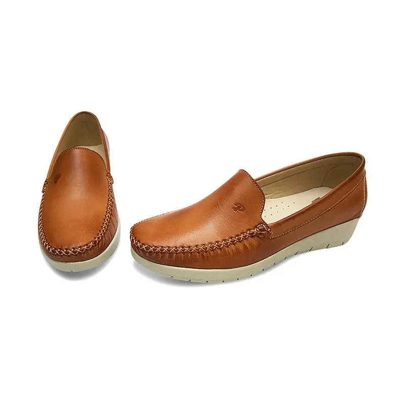 Mocasines Mujer Piel Blanda Cuña 1709CA Cuero, de Casual