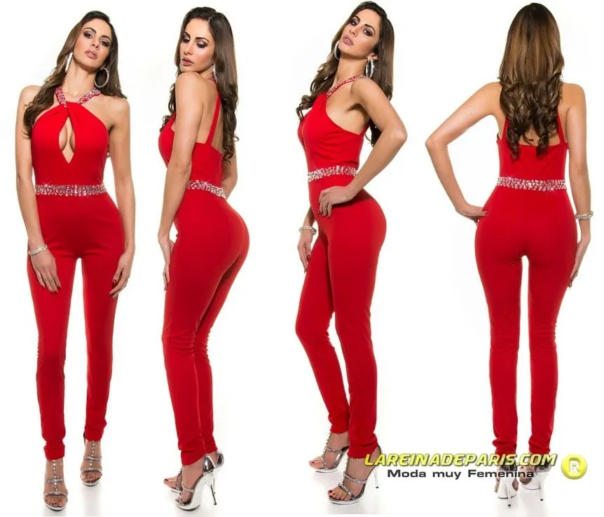 Mono ajustado escote atractivo rojo