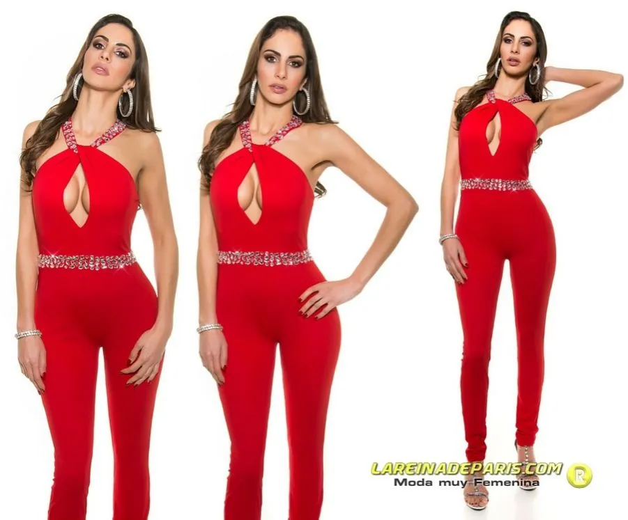 Mono ajustado escote atractivo rojo
