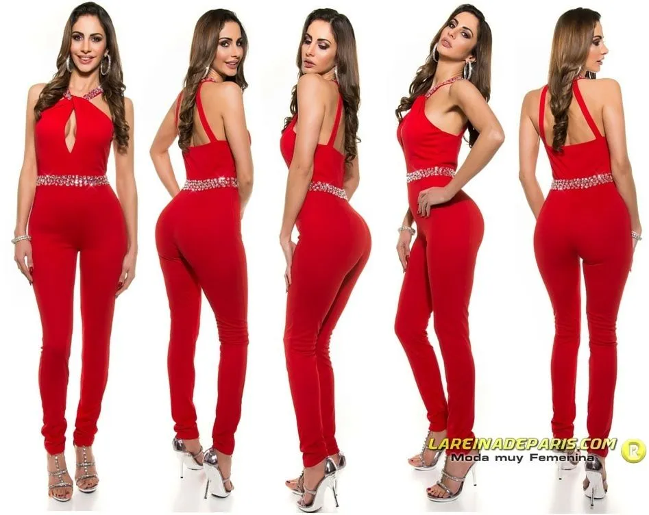 Mono ajustado escote atractivo rojo