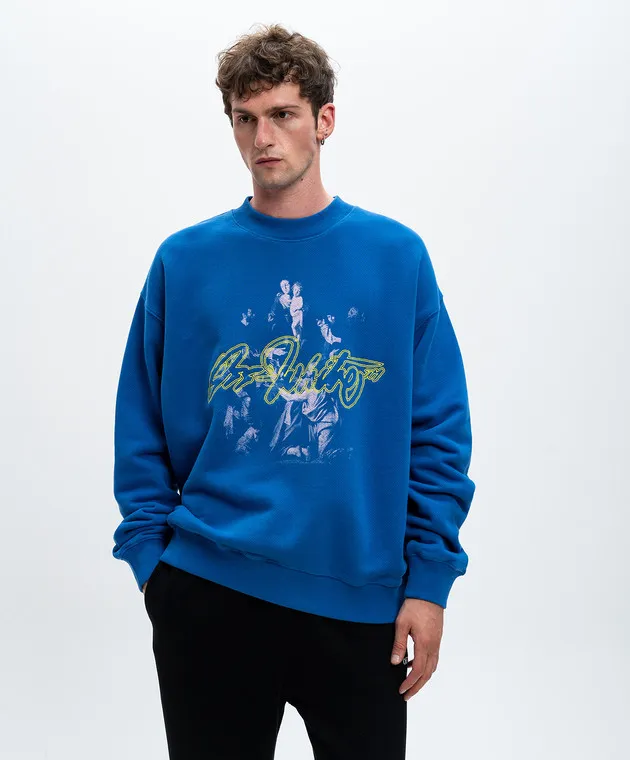 OFFWHITE BLUE SCRIPT MARY LOGO EMBROIDERED SWEATSHIRT