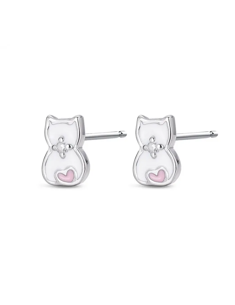 Pendientes Plata Niña Gato Blanco