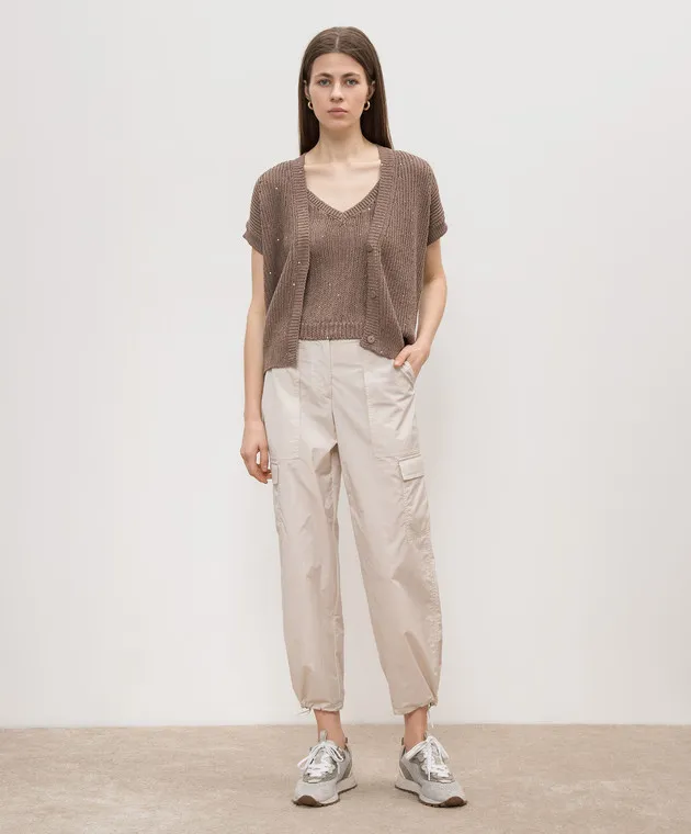 Peserico Beige cargo pants with a branded patch