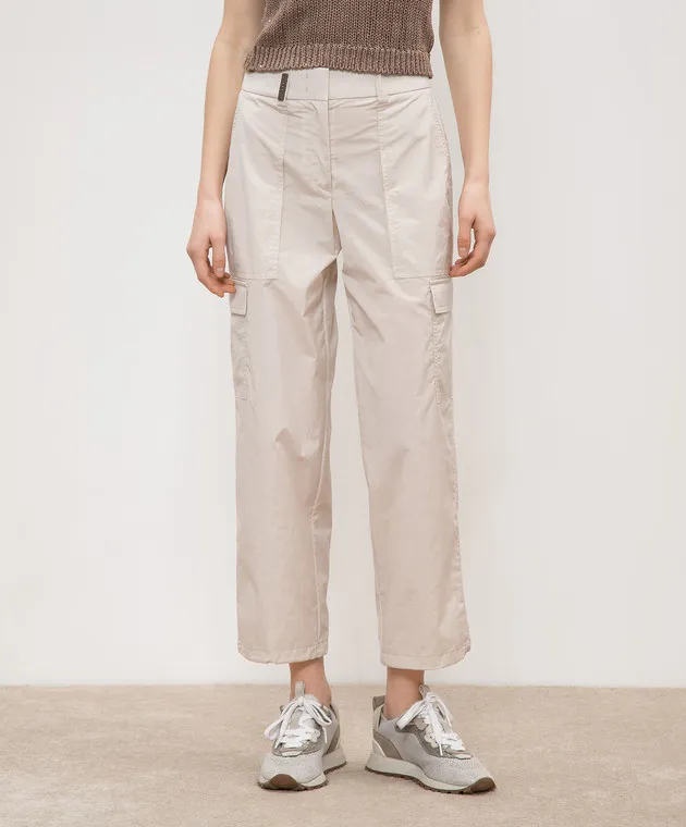 Peserico Beige cargo pants with a branded patch
