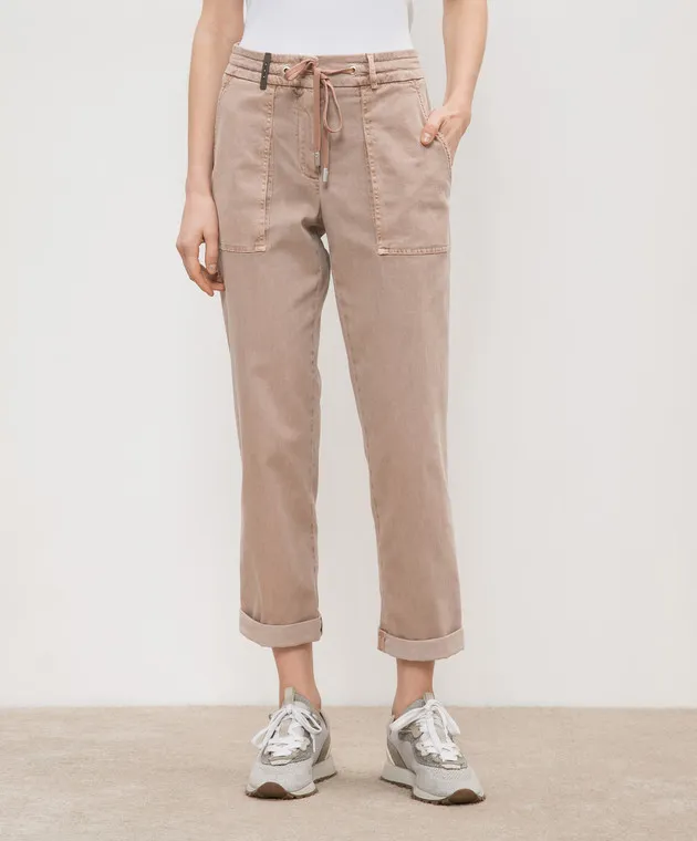 Peserico Beige pants with a brand patch
