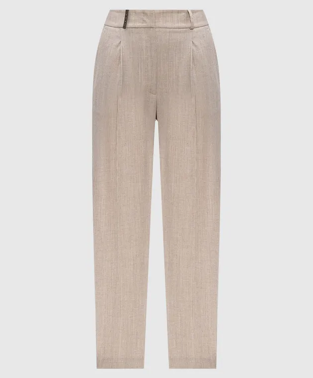 Peserico Beige pants with wool with monil chain