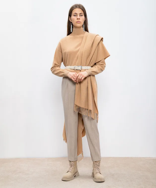 Peserico Beige pants with wool with monil chain