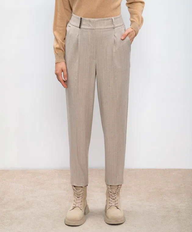 Peserico Beige pants with wool with monil chain