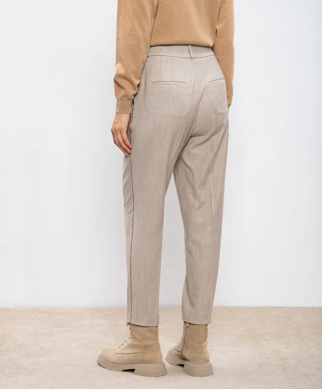 Peserico Beige pants with wool with monil chain