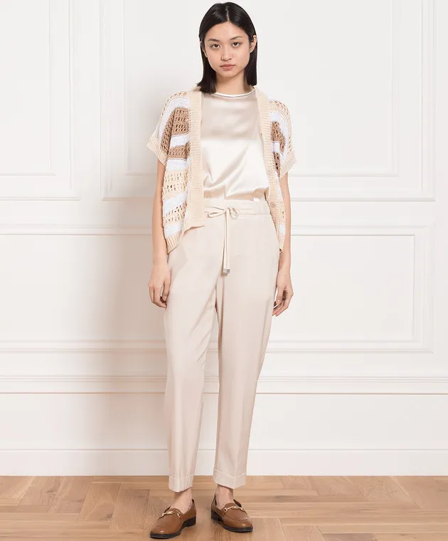 Peserico Beige wool pants with lapels