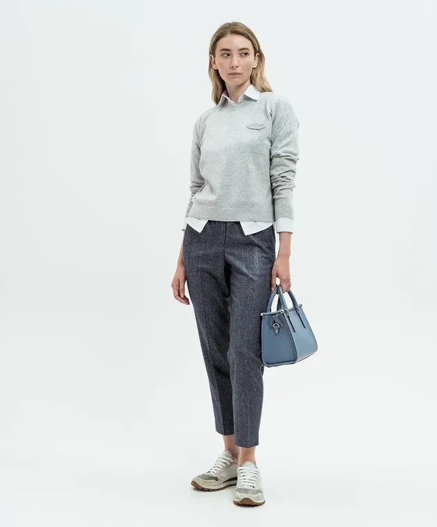 Peserico Blue pants with wool with monil chain with lurex