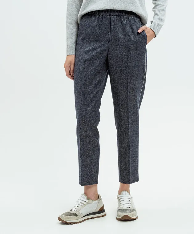 Peserico Blue pants with wool with monil chain with lurex