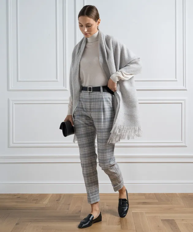 Peserico Gray checkered wool pants