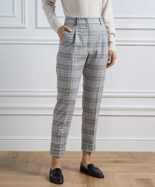 Peserico Gray checkered wool pants