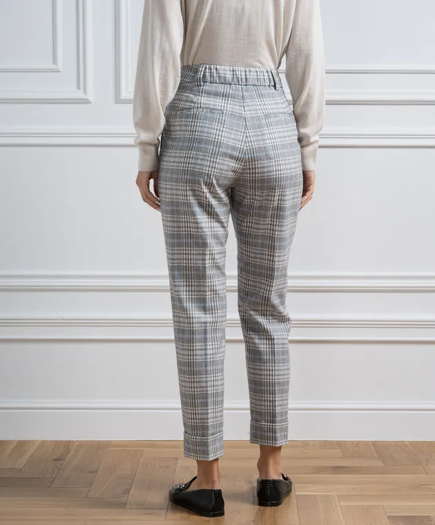 Peserico Gray checkered wool pants