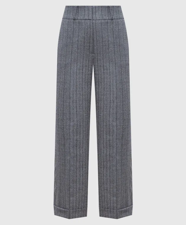 Peserico Gray striped wool pants