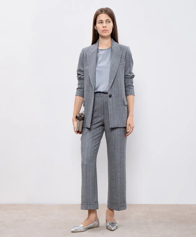 Peserico Gray striped wool pants