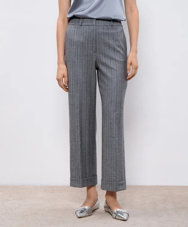 Peserico Gray striped wool pants