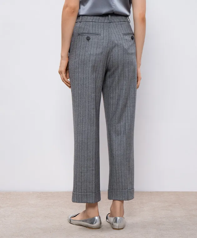 Peserico Gray striped wool pants