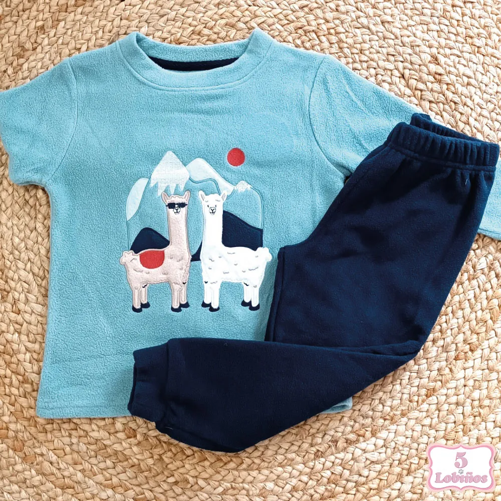 PIJAMA POLAR LLAMAS VERDE Y MARINO Zippy