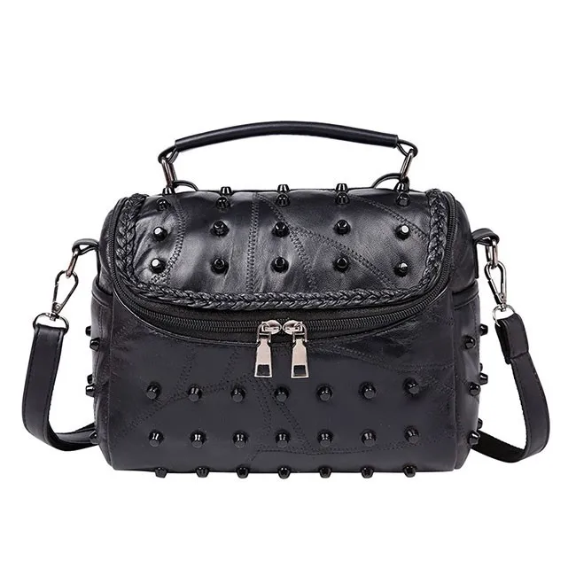 Punk Ladies Stitching Leather Weave Rivets Shoulder Bags