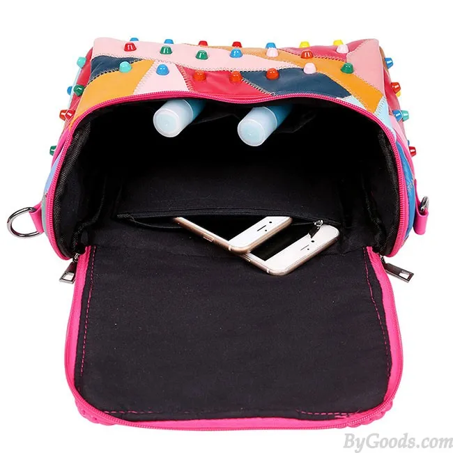Punk Ladies Stitching Leather Weave Rivets Shoulder Bags