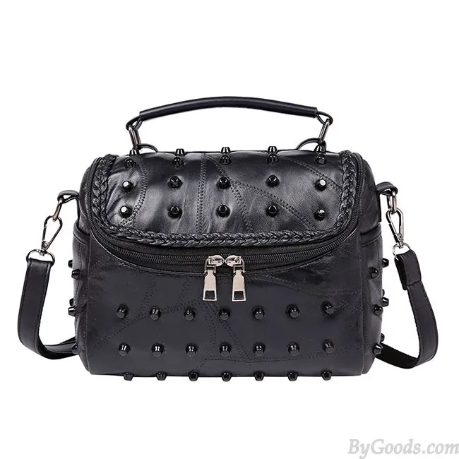 Punk Ladies Stitching Leather Weave Rivets Shoulder Bags