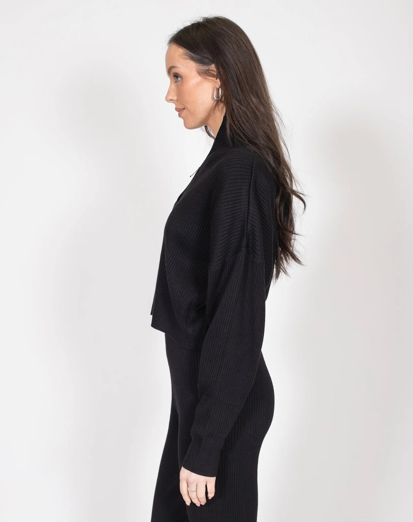 Rib Knit Boxy Crop Half Zip