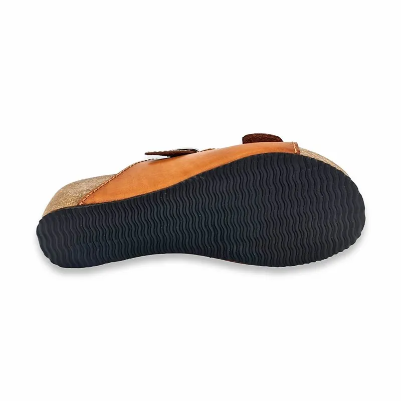 Sandalias Bio Cuña Baja Mujer Piel Plantilla Acolchada 701BLU Cuero, de Blusandal