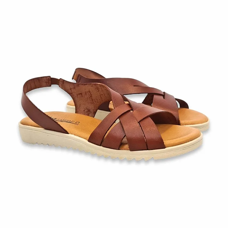 Sandalias Cuña Baja Mujer Piel Plantilla Acolchada 24925 Cuero, de Blusandal